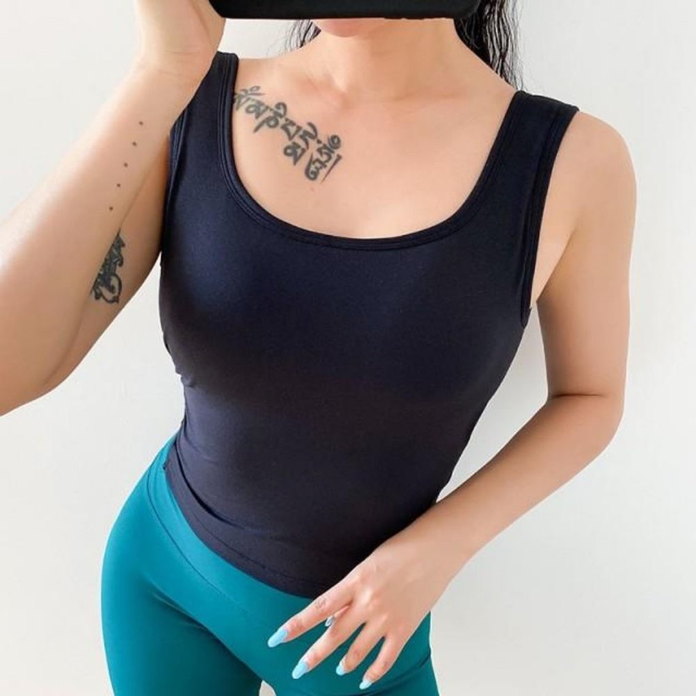 Women's Gym Backless Cross Fitness Black Tank Top